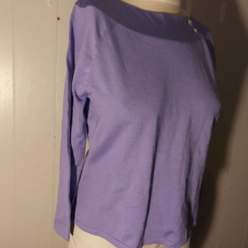 Talbots small petite rhinestone purple periwinkle silk blend 3/4 sleeve top
